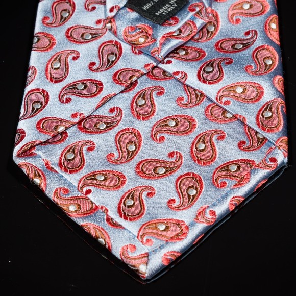 Jos A. Bank Silk Tie Designer Silver Orange Mini Pine Signature Collection Italy - Picture 3 of 5
